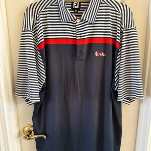 FootJoy Navy Polo with White Stripes and Red Accent
